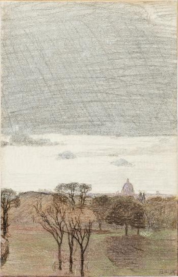 Villa Borghese dal balcone con il Cupolone by Giacomo Balla