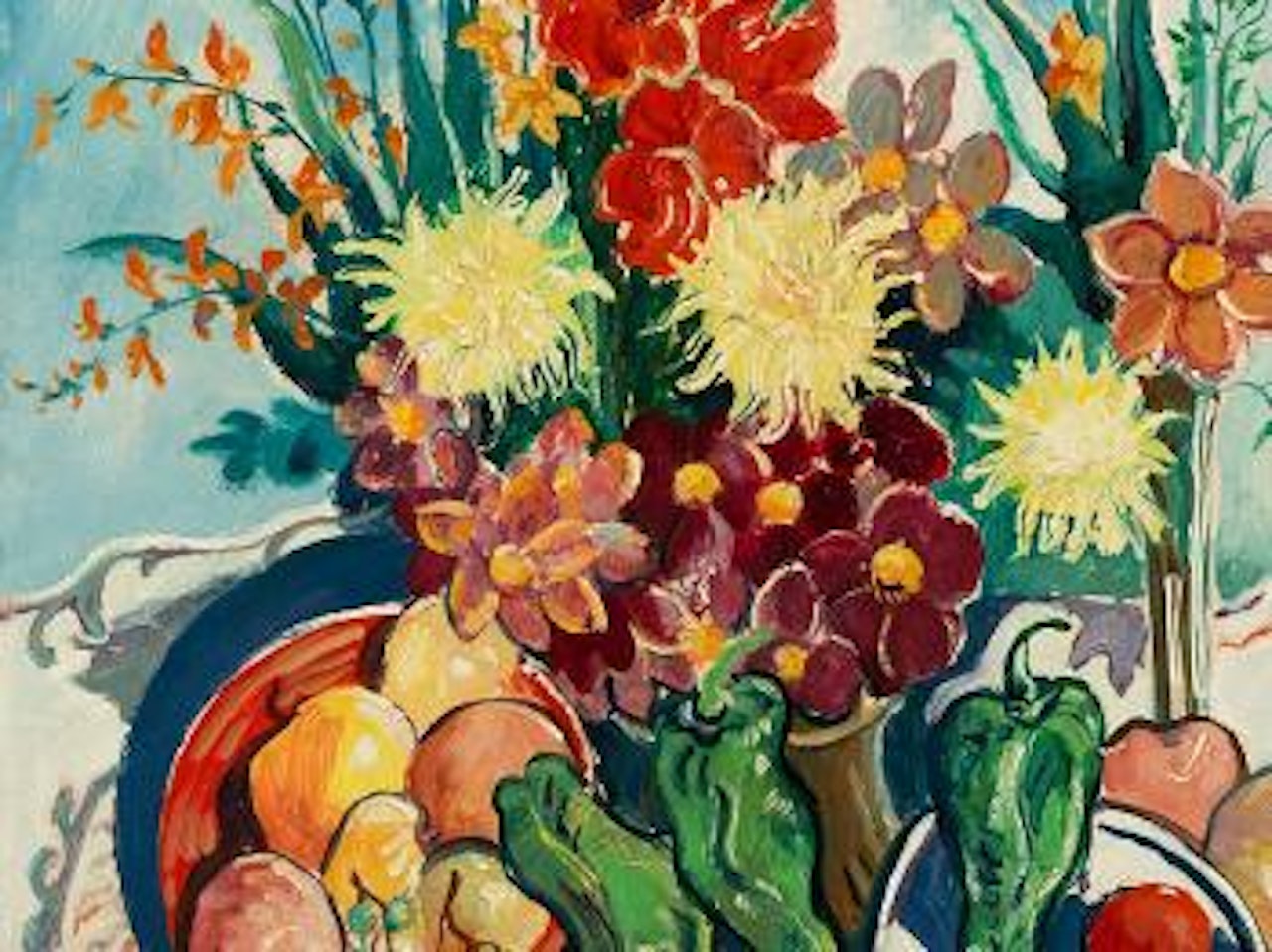Still Life with Flowers and Fruits by Franz Heckendorf