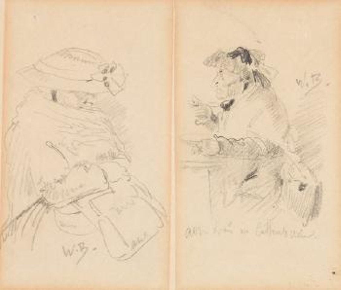 Alte Frau mit Handtasche; Alte Frau im Lettenbauer by Wilhelm Busch