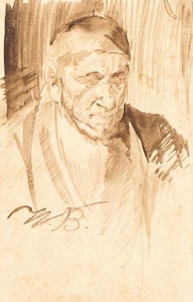 Schlafender alter Mann mit dunkler Kappe by Wilhelm Busch