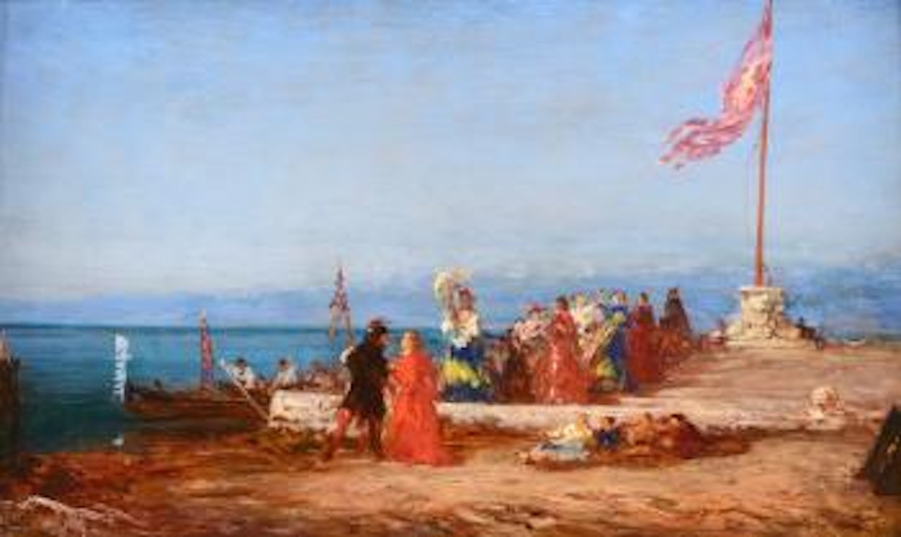Promenade des élégantes sur le quai à Venise by Félix Ziem