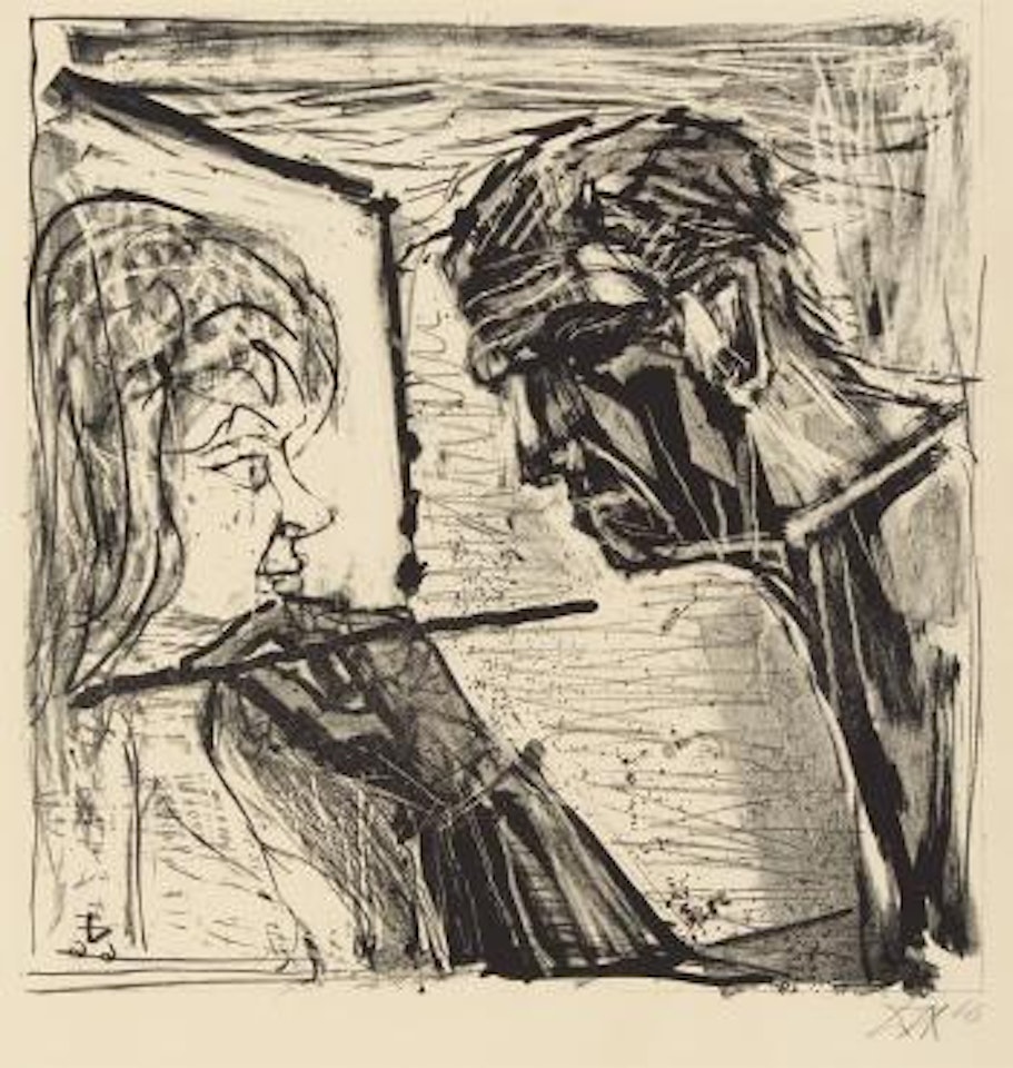 Selbstbildnis im Profil beim Malen by Otto Dix