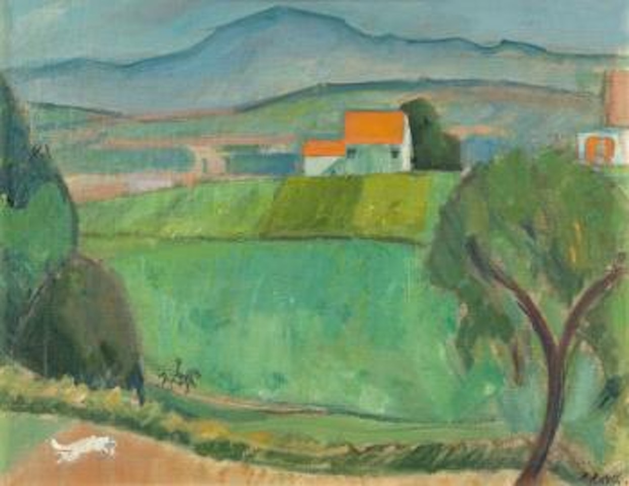 Landschaft mit Haus und Hund by Paul Basilius Barth