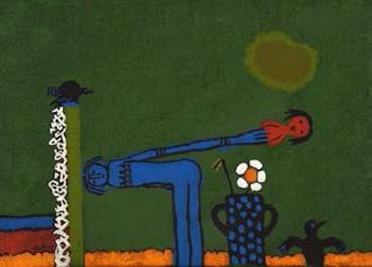 Children Playing, Vase of Flowers and Birds by Walter Battiss