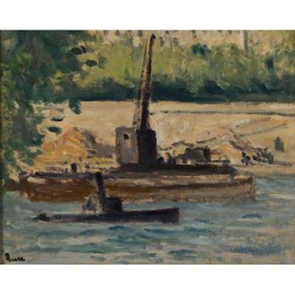 Paris, remorqueur et grue sur la Seine by Maximilien Luce