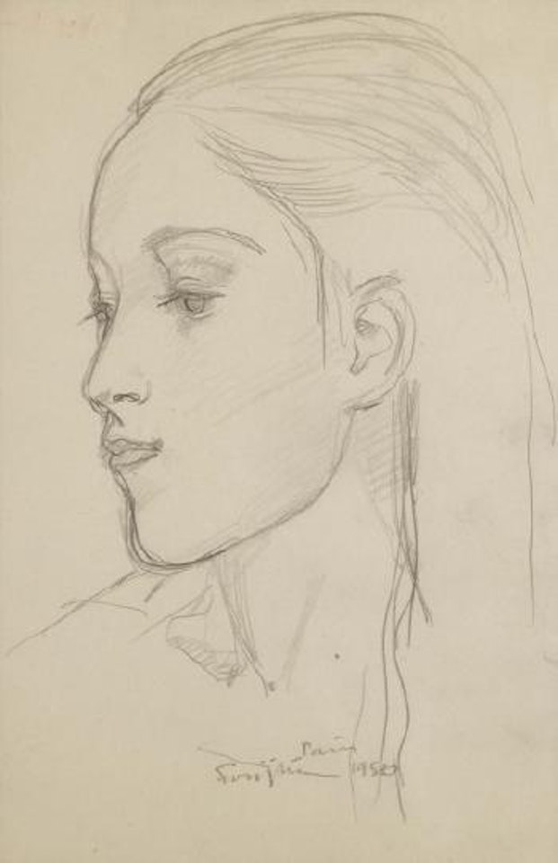 Portrait de jeune fille de profil by Leonard Tsuguharu Foujita