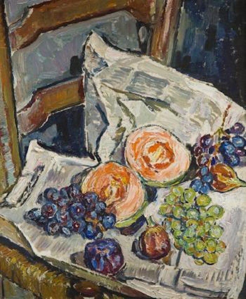 Still life with melon and grapes by Mela Muter