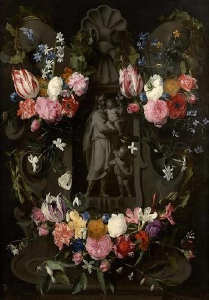 Saint Joseph et l’Enfant avec le jeune saint Jean Baptiste dans une niche entourés de fleurs by Erasmus Quellinus II
