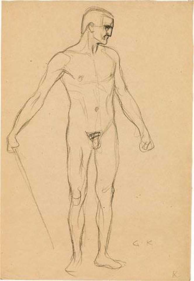 Stehender Männerakt mit Stock (Studie im Zusammenhang mit dem "Wohlgerüsteten Starken" des Beethovenfrieses) ,
1902 by Gustav Klimt
