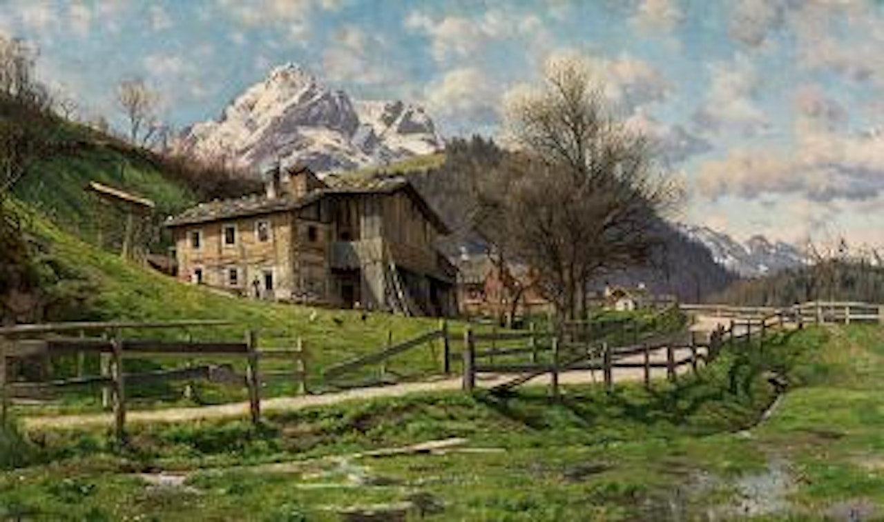 Landschaft mit Bauernhaus in Werfen by Peder Mork Monsted