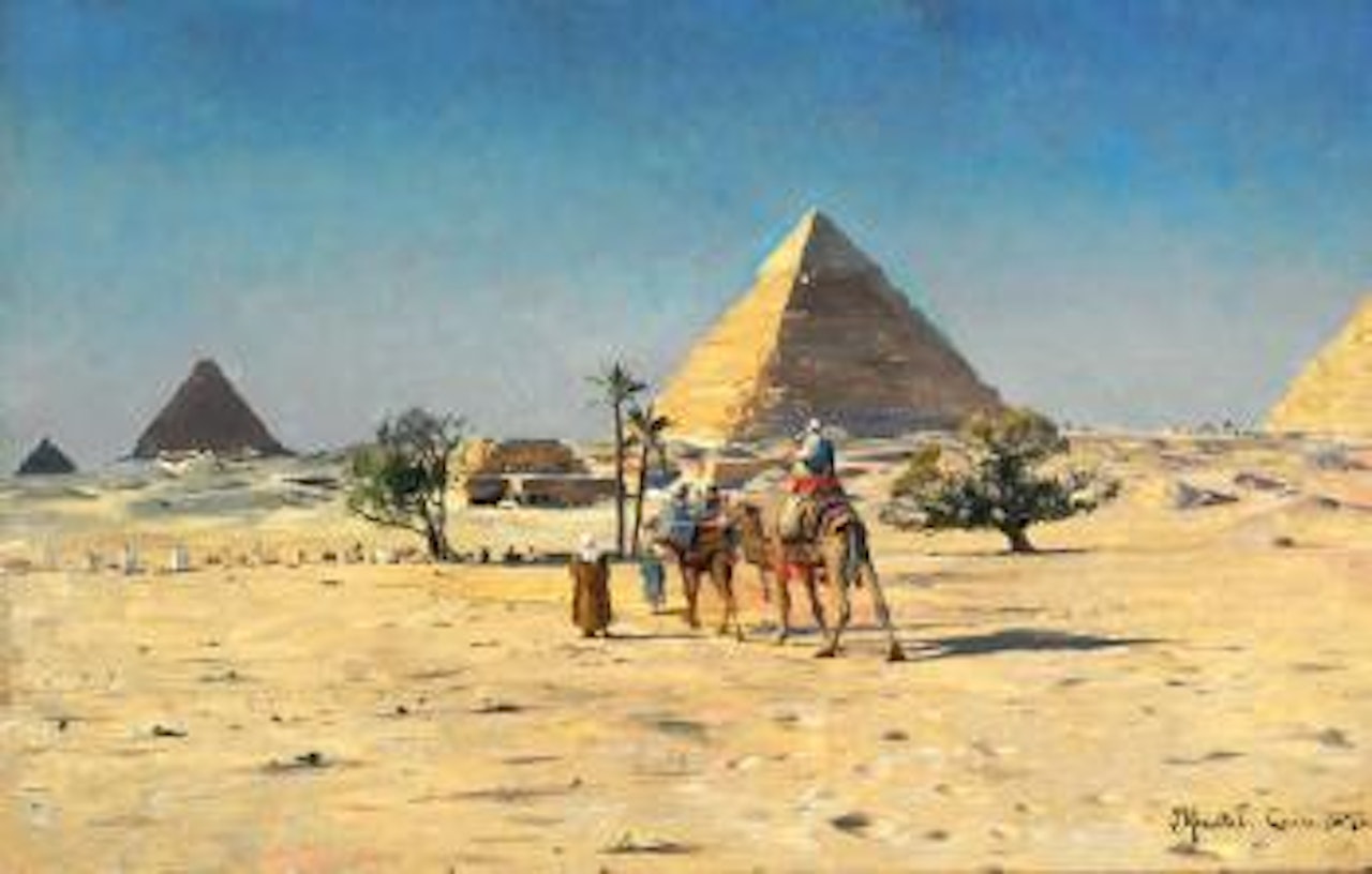 View of the Giza pyramids outside Cairo by Peder Mork Monsted