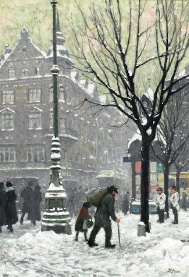 Scene from Nygade by Gammeltorv, winter by Paul Fischer