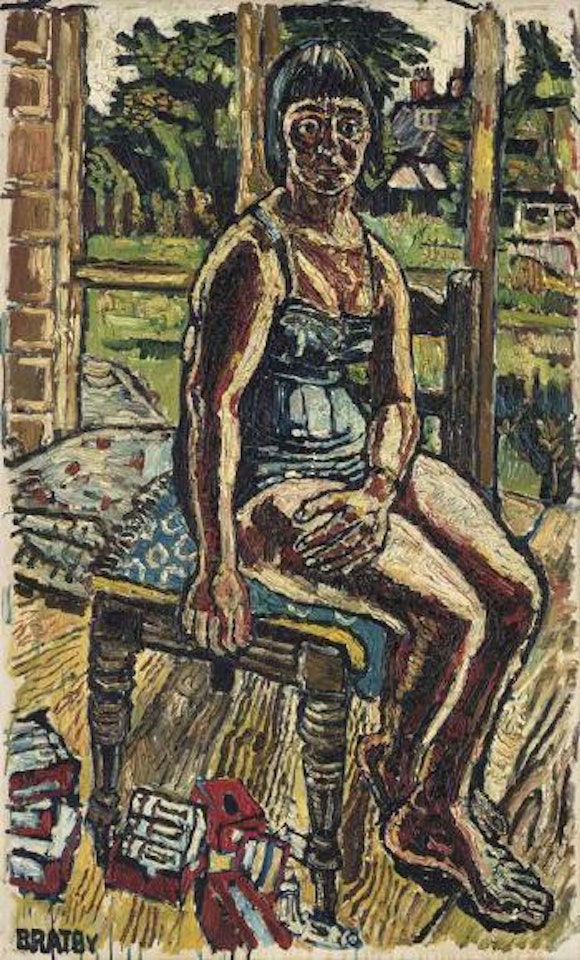 Portrait of a lady, seated by a window by John Bratby