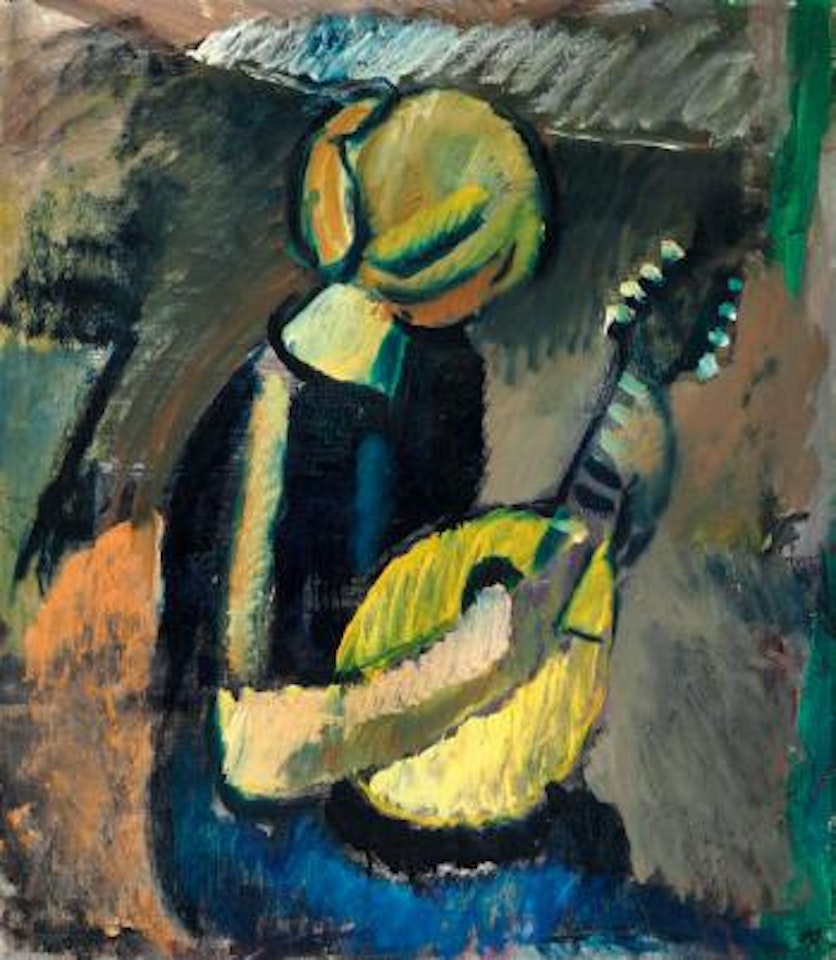 Siddende mandolinspillerske by Harald Giersing