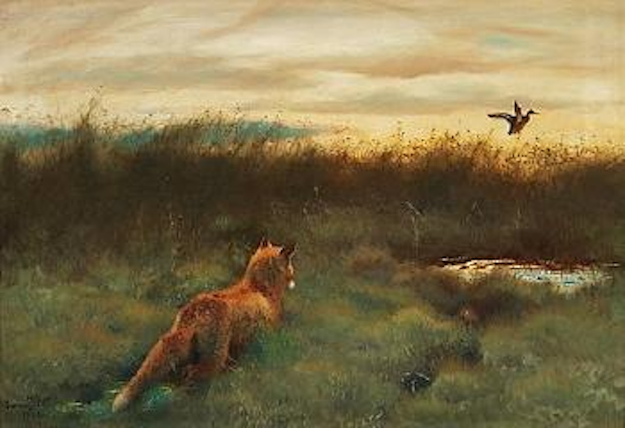 Fox And Duck by Bruno Liljefors