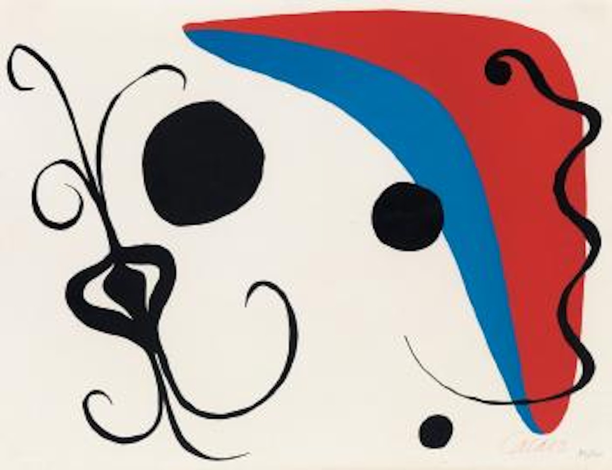 Boomerang rouge et bleu avec oignon by Alexander Calder