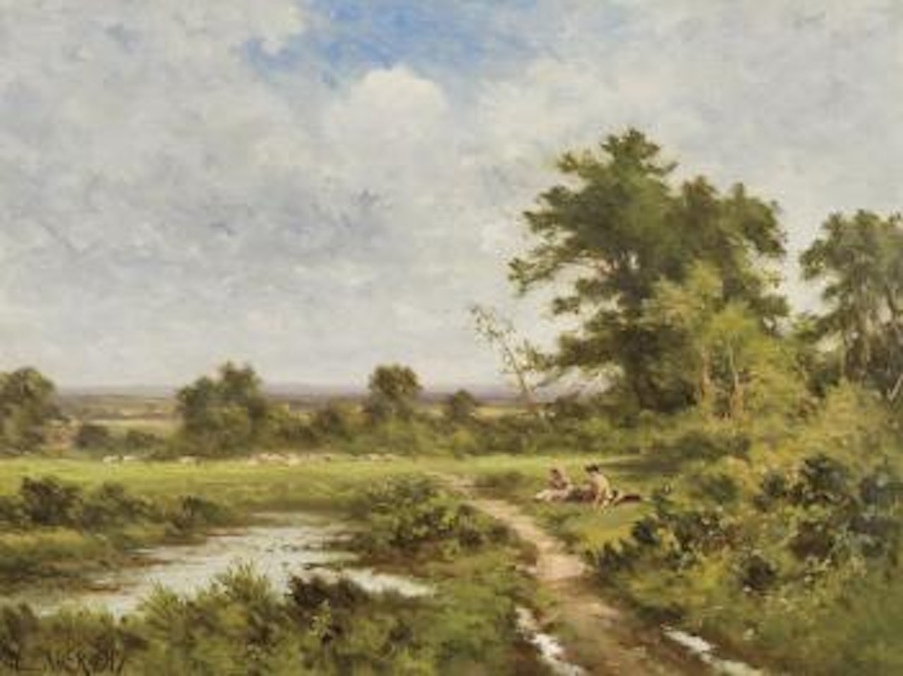 Zomerlandschap met herders by Benjamin Williams Leader