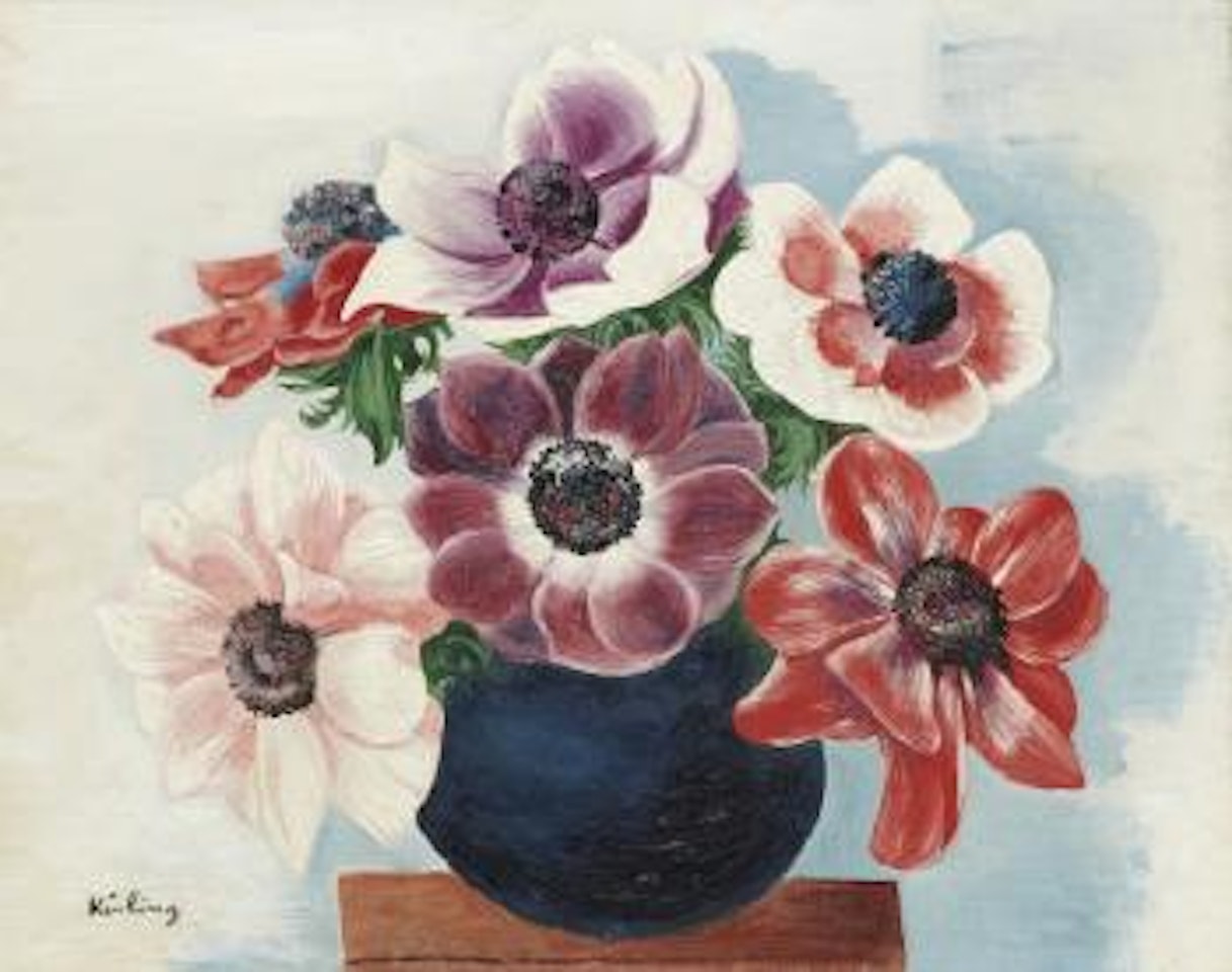 Bouquet d’anémones dans un vase by Moïse Kisling
