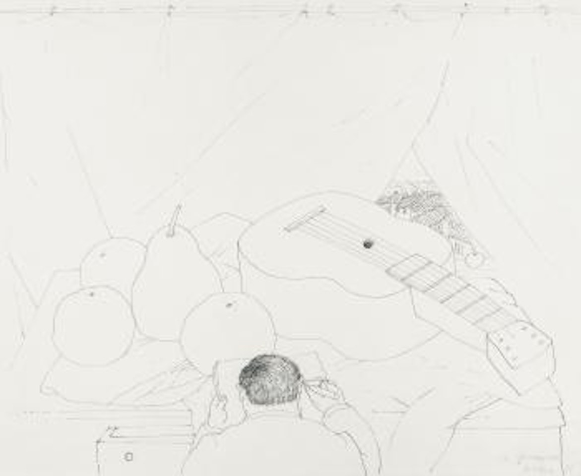 Selfportrait - Drawing a still life by Fernando Botero