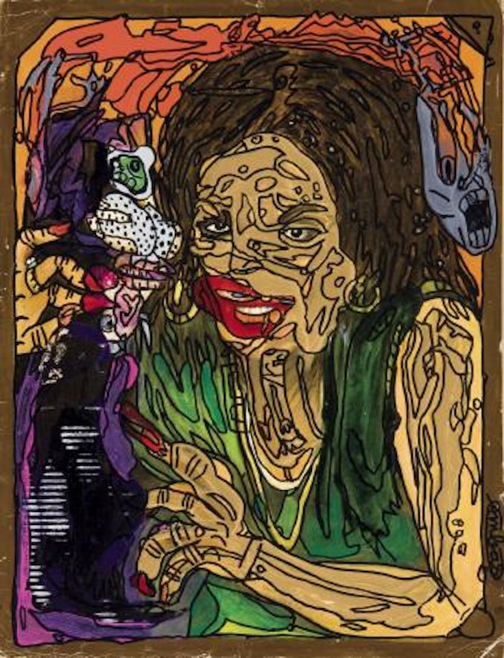 Janine Franca. Le ventrilogue et son poupé Koket, la peau dorée au soleil du midi, couperosée en or massif? by Robert Combas