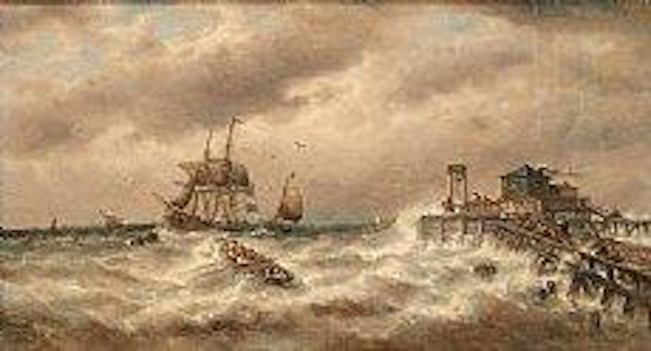 Trois-mâts et barques près de l’embarcadère by François Etienne Musin