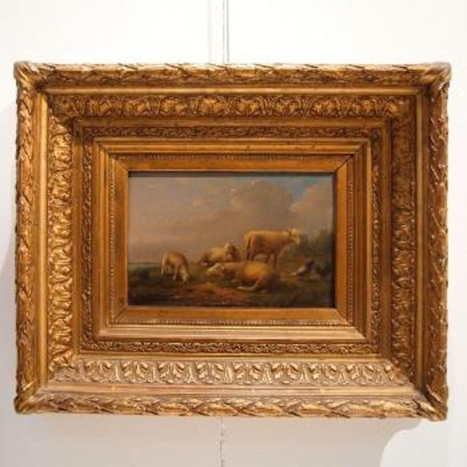 Paturage avec troupeau de moutons et deux poules by Eugène Joseph Verboeckhoven