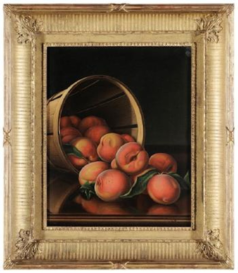 Table Top Still Life with Basket of Peaches by Levi Wells Prentice