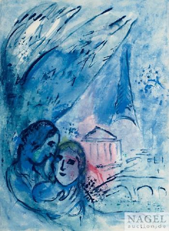 Les amoureux et la tour Eiffel by Marc Chagall