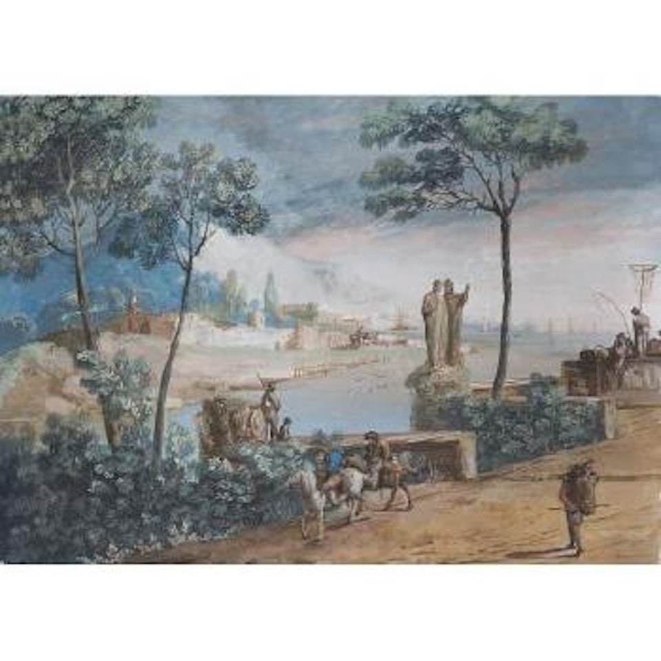 River Landscape with Figures by Giuseppe Bernardino Bison