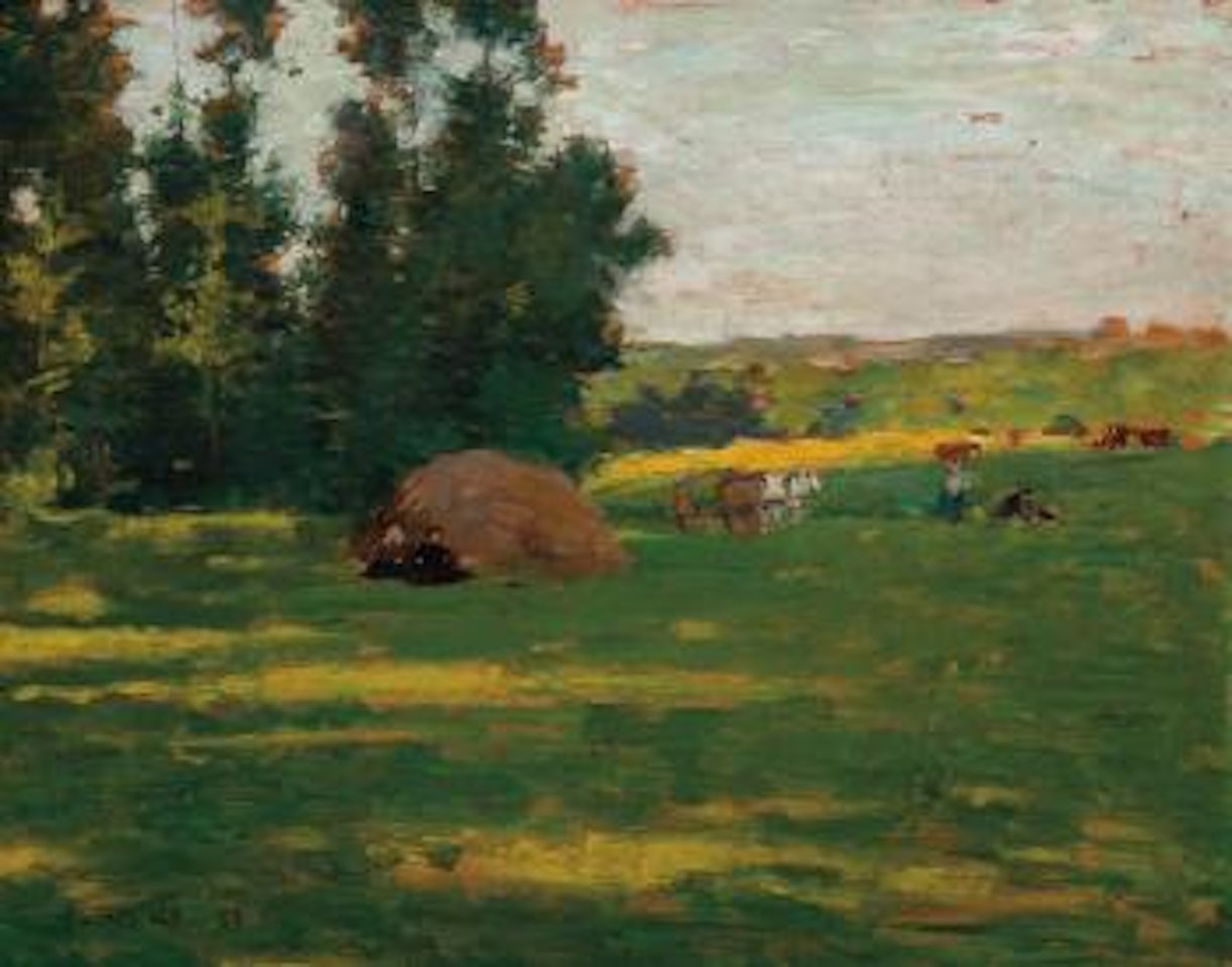 Lengthening shadows, no. 1 (Resting at the haystack) by Willard Leroy Metcalf