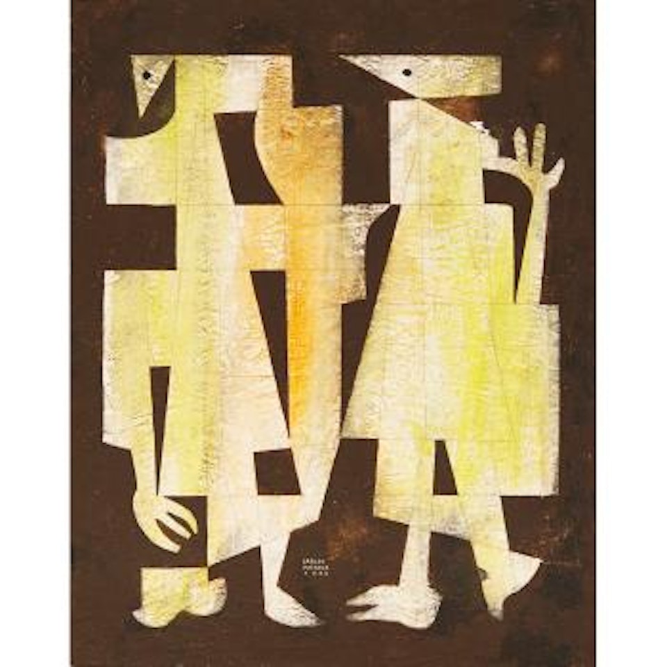El Signo - Yellow Figures On A Brown Ground by Carlos Mérida