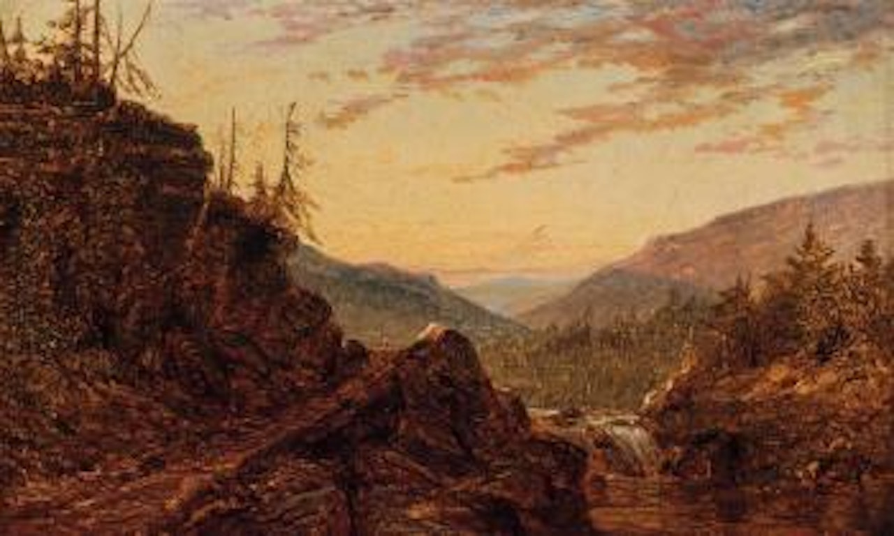 River landscape with waterfall by Alfred Thompson Bricher