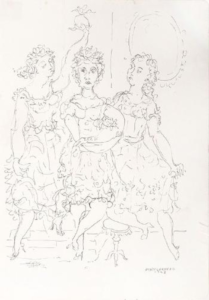 Three ladies in an interior by René Portocarrero