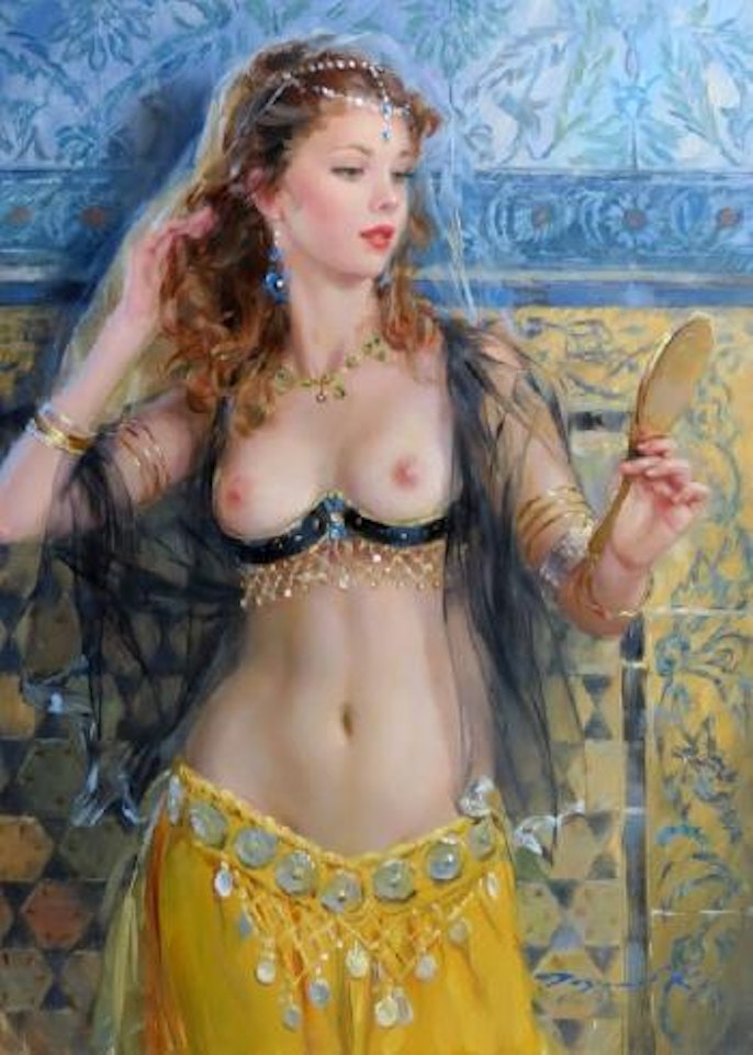 Odalisque se regardant au miroir by Constantin Razoumov