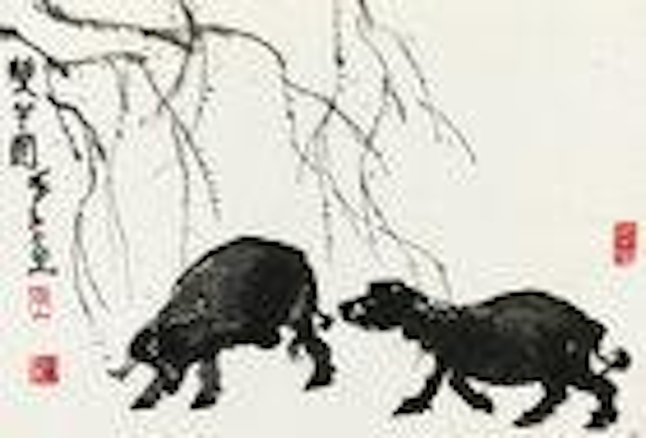 Double Buffalos by Li Keran