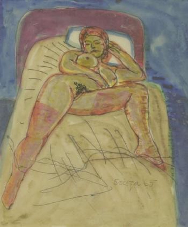 Reclining nude on a bed by Francis Newton Souza