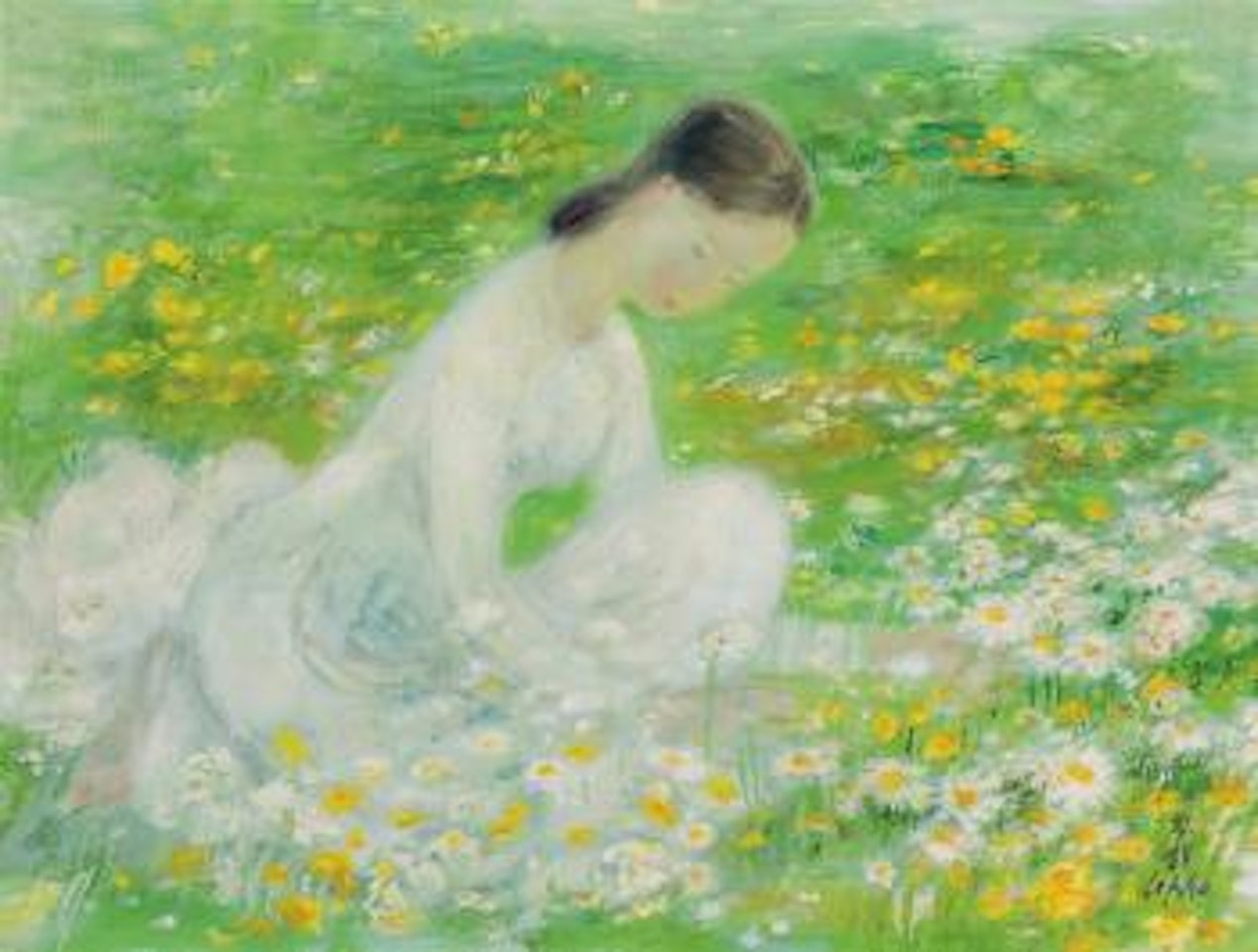 Lady with flowers by Le Pho
