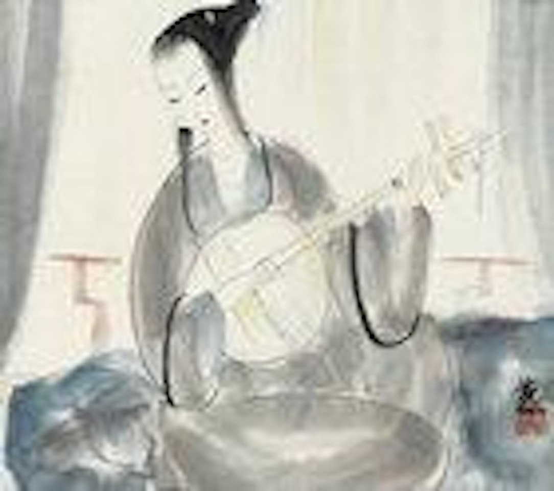Beauty Playing Music by Lin Fengmian