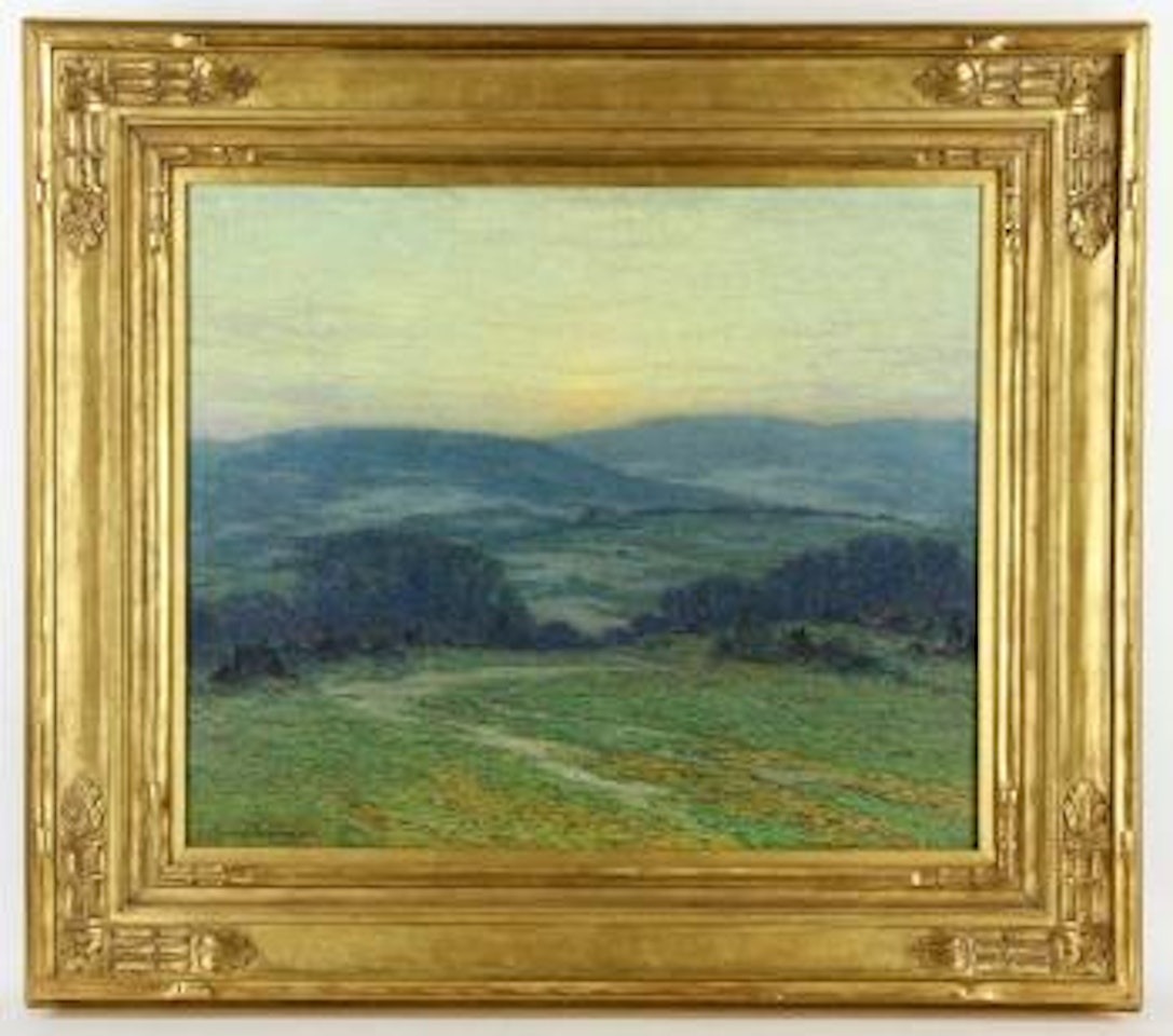 Luminist California sunset over flower-filled valley by Granville Redmond