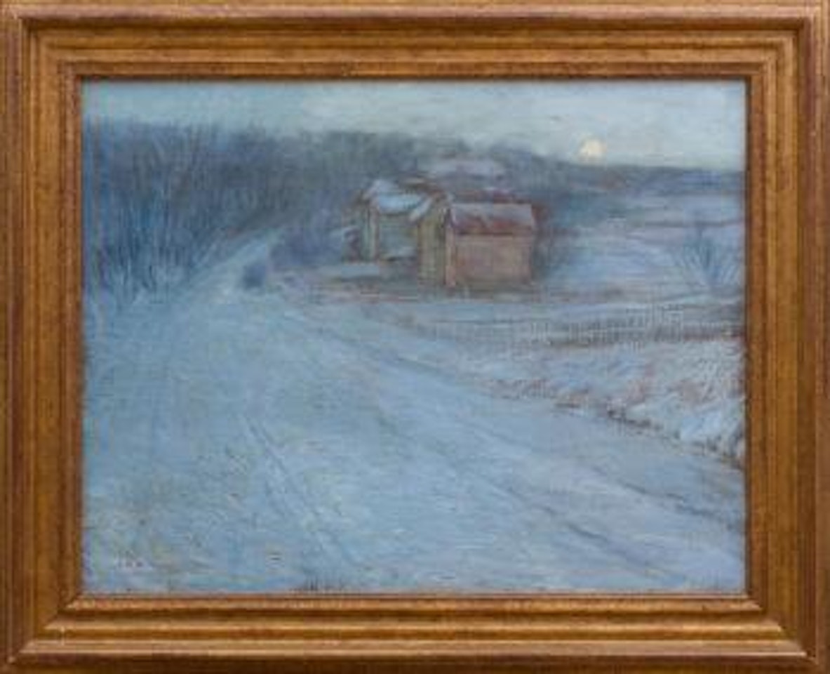 Moon rising over winter landscape; Verdant landscape by Edward Willis Redfield