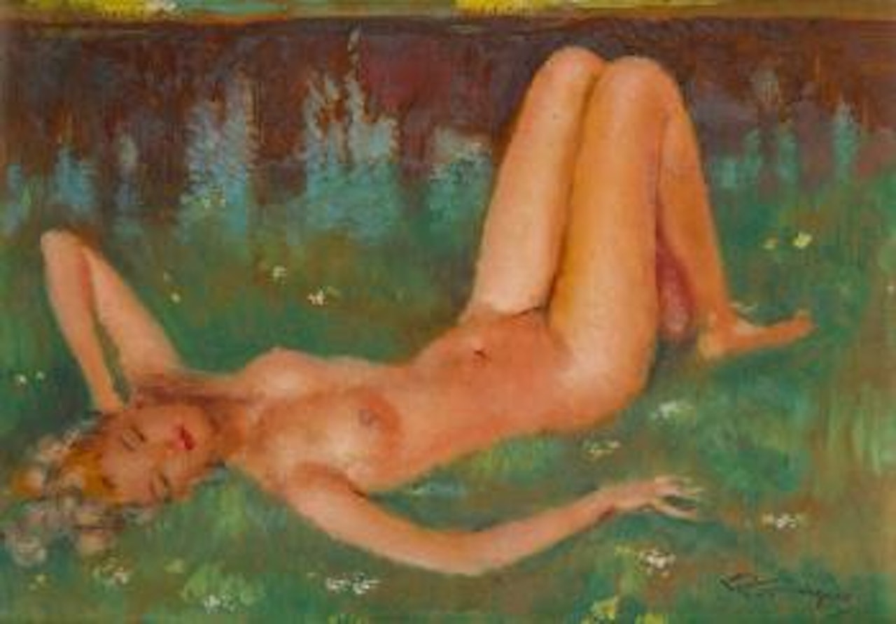 Nu étendu dans les fleurs by Jean Gabriel Domergue