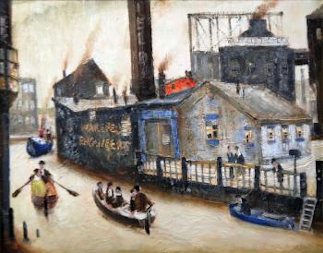 Boats on canal, Wakefield engineers by Harold Riley