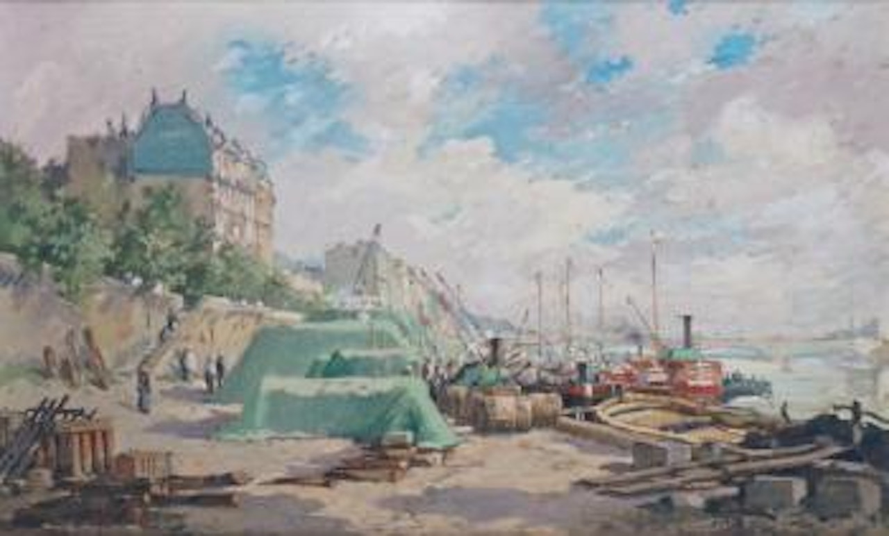 Les quais animés, Paris by Eugene Galien-Laloue