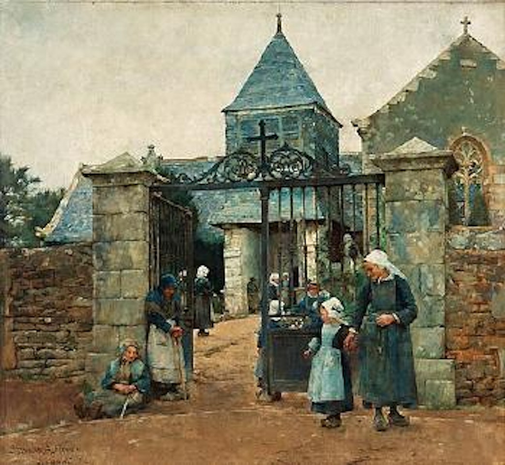 Outside Chapelle Saint-David In Quimperlé, Scene From Brittany by Stanhope Alexander Forbes