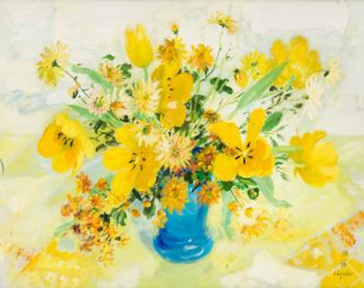 Flowers in a Blue Vase by Le Pho