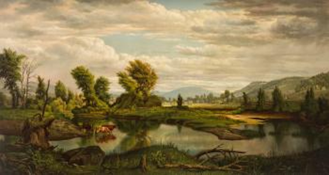 Cows watering at a Stream by Levi Wells Prentice