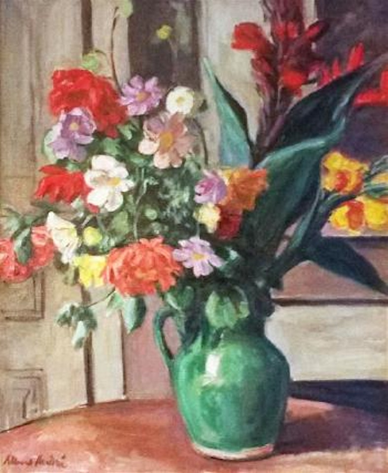 Bouquet of flowers in the green vase by Albert Andre