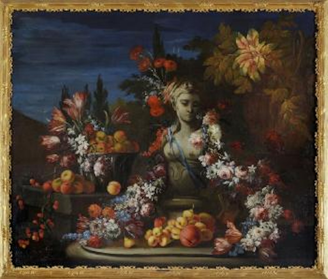 Nature morte aux fleurs, fruits et buste by Gasparo Lopez