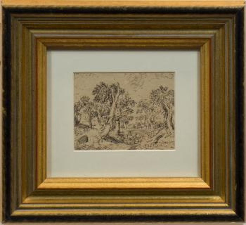 Wooded landscape with figures by George Leslie Hunter