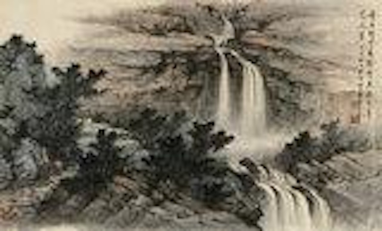 Village by Waterfalls by Huang Junbi